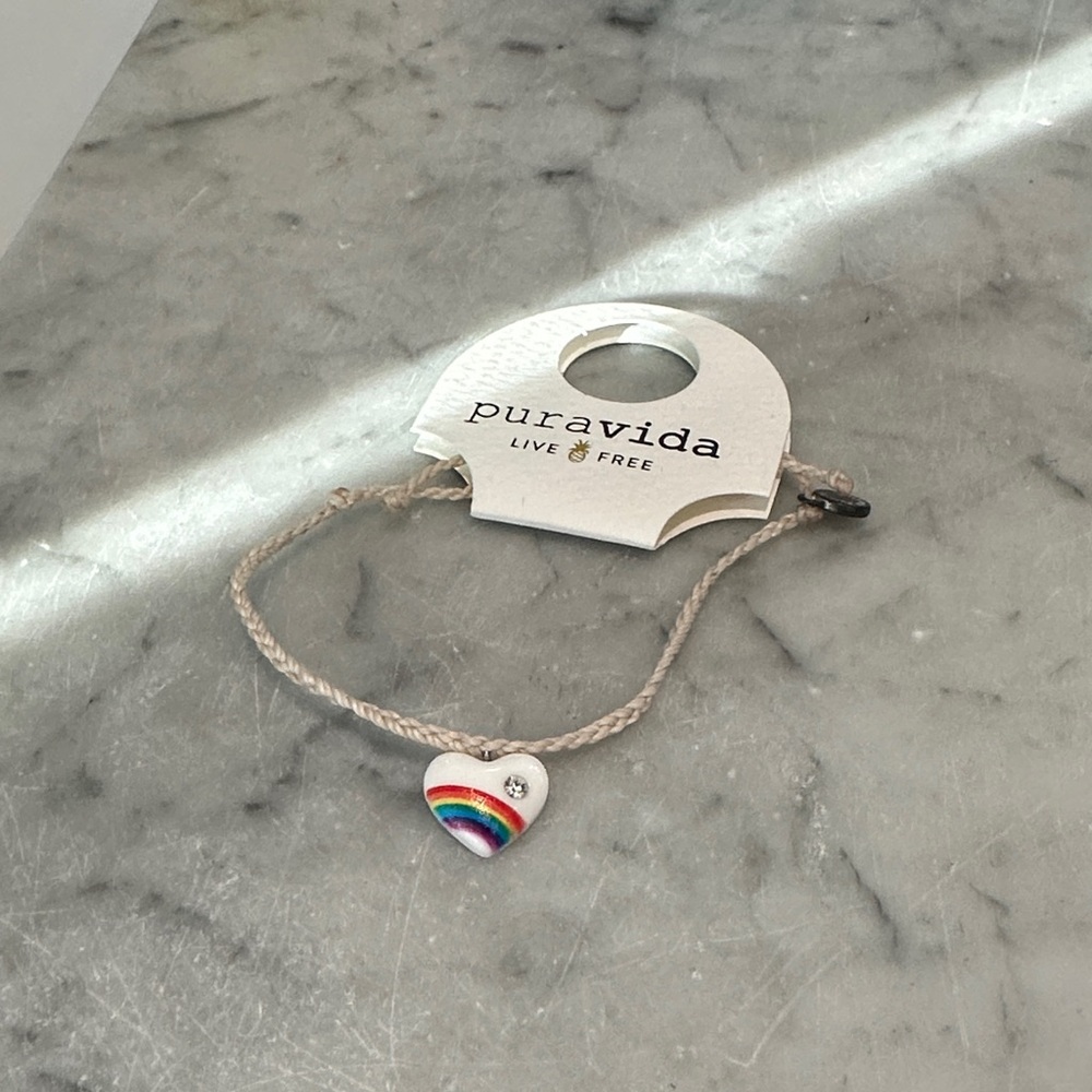 Pura Vida Heart Bracelet with Rainbow Charm